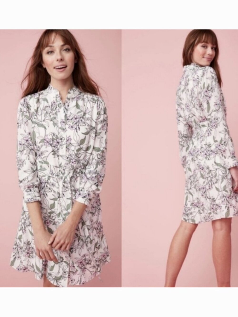 Untuckit For Her Hannah Floral Ruffle Neck Dress with belt L/S Women’s size 8